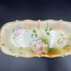 Royal Rudolstadt Prussia Pink Roses Antique Celery Serving Dish
